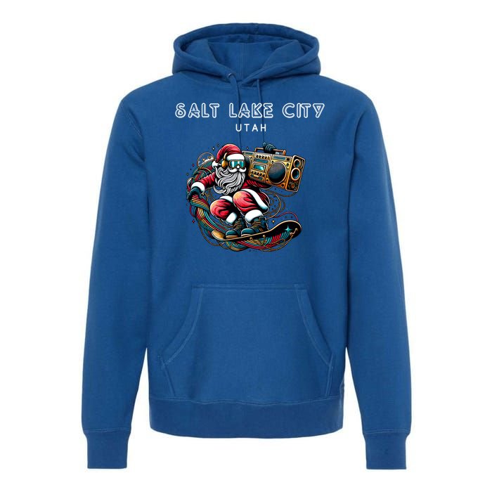 Salt Lake City Utah Cool Snowboard Christmas Santa Gift Premium Hoodie