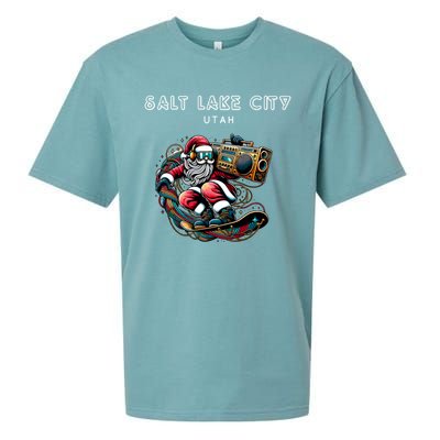 Salt Lake City Utah Cool Snowboard Christmas Santa Gift Sueded Cloud Jersey T-Shirt