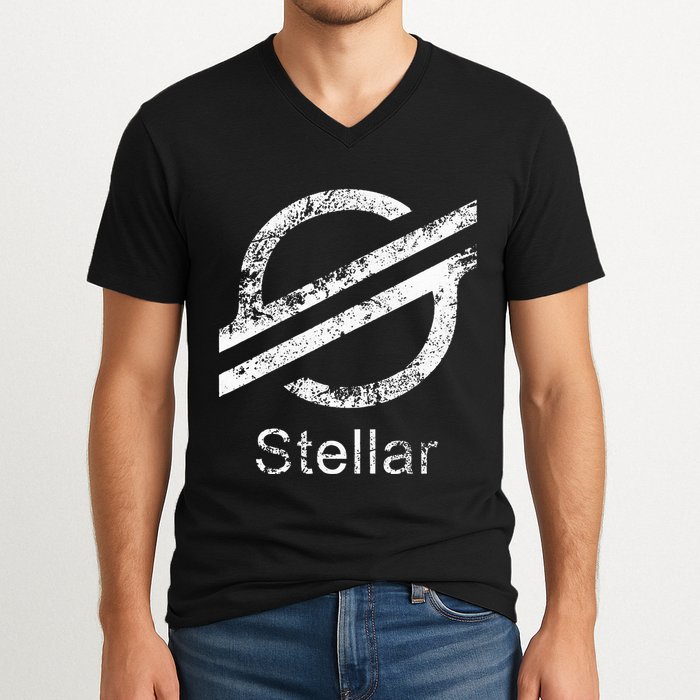 Stellar Lumens Crypto Xlm Token Decentralized Blockchain V-Neck T-Shirt