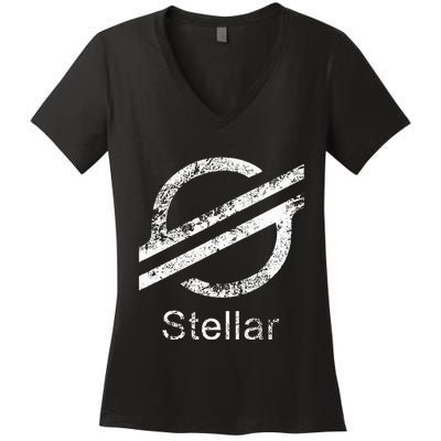 Stellar Lumens Crypto Xlm Token Decentralized Blockchain Women's V-Neck T-Shirt
