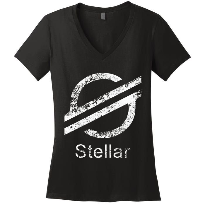Stellar Lumens Crypto Xlm Token Decentralized Blockchain Women's V-Neck T-Shirt