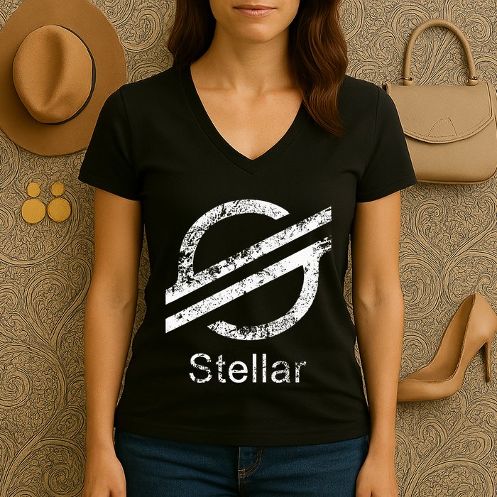 Stellar Lumens Crypto Xlm Token Decentralized Blockchain Women's V-Neck T-Shirt