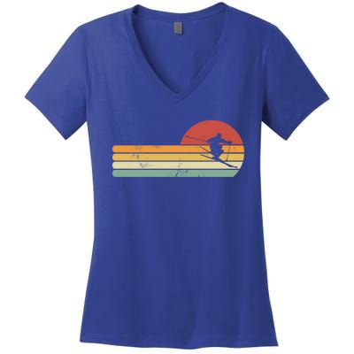 Ski Lover Colorful Retro Snowboarding Cute Gift Women's V-Neck T-Shirt