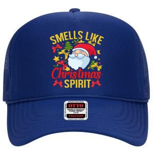 Smells Like Christmas Spirit Santa Claus Holiday Xmas Gift High Crown Mesh Back Trucker Hat