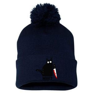 Spooky Lockdown Cat Pom Pom 12in Knit Beanie