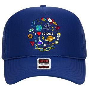 Science Lover Chemistry Biology Physics Love Science High Crown Mesh Back Trucker Hat