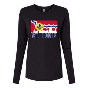 St. Louis City Skyline On St. Louis Fleur De Lis Flag Womens Cotton Relaxed Long Sleeve T-Shirt