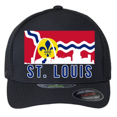 St. Louis City Skyline On St. Louis Fleur De Lis Flag Flexfit Unipanel Trucker Cap