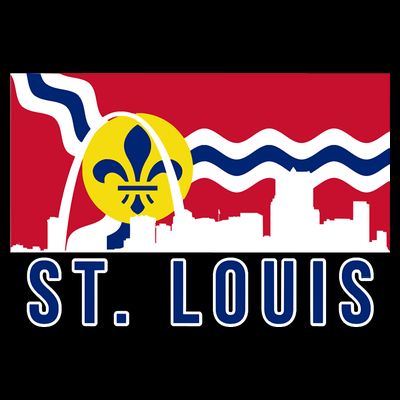 St. Louis City Skyline On St. Louis Fleur De Lis Flag T-Shirt