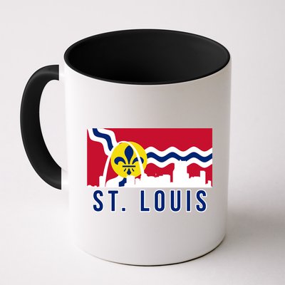 St. Louis City Skyline On St. Louis Fleur De Lis Flag Mug