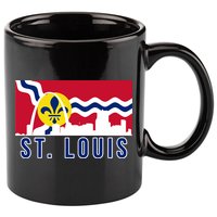 St. Louis City Skyline On St. Louis Fleur De Lis Flag 11oz C Handle Ceramic Mug
