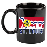 St. Louis City Skyline On St. Louis Fleur De Lis Flag 11oz C Handle Ceramic Mug