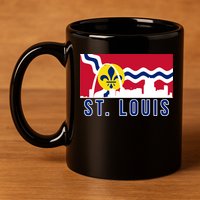 St. Louis City Skyline On St. Louis Fleur De Lis Flag 11oz C Handle Ceramic Mug
