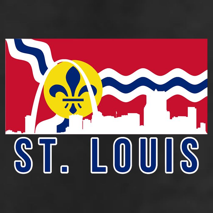 St. Louis City Skyline On St. Louis Fleur De Lis Flag 11oz C Handle Ceramic Mug