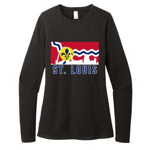 St. Louis City Skyline On St. Louis Fleur De Lis Flag Womens CVC Long Sleeve Shirt