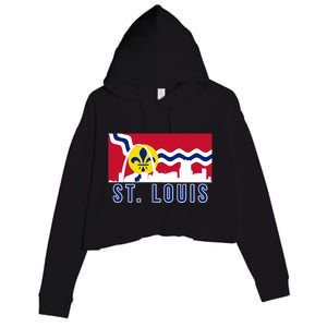 St. Louis City Skyline On St. Louis Fleur De Lis Flag Crop Fleece Hoodie