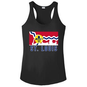 St. Louis City Skyline On St. Louis Fleur De Lis Flag Ladies PosiCharge Competitor Racerback Tank