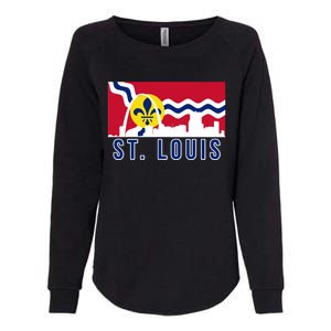 St. Louis City Skyline On St. Louis Fleur De Lis Flag Womens California Wash Sweatshirt