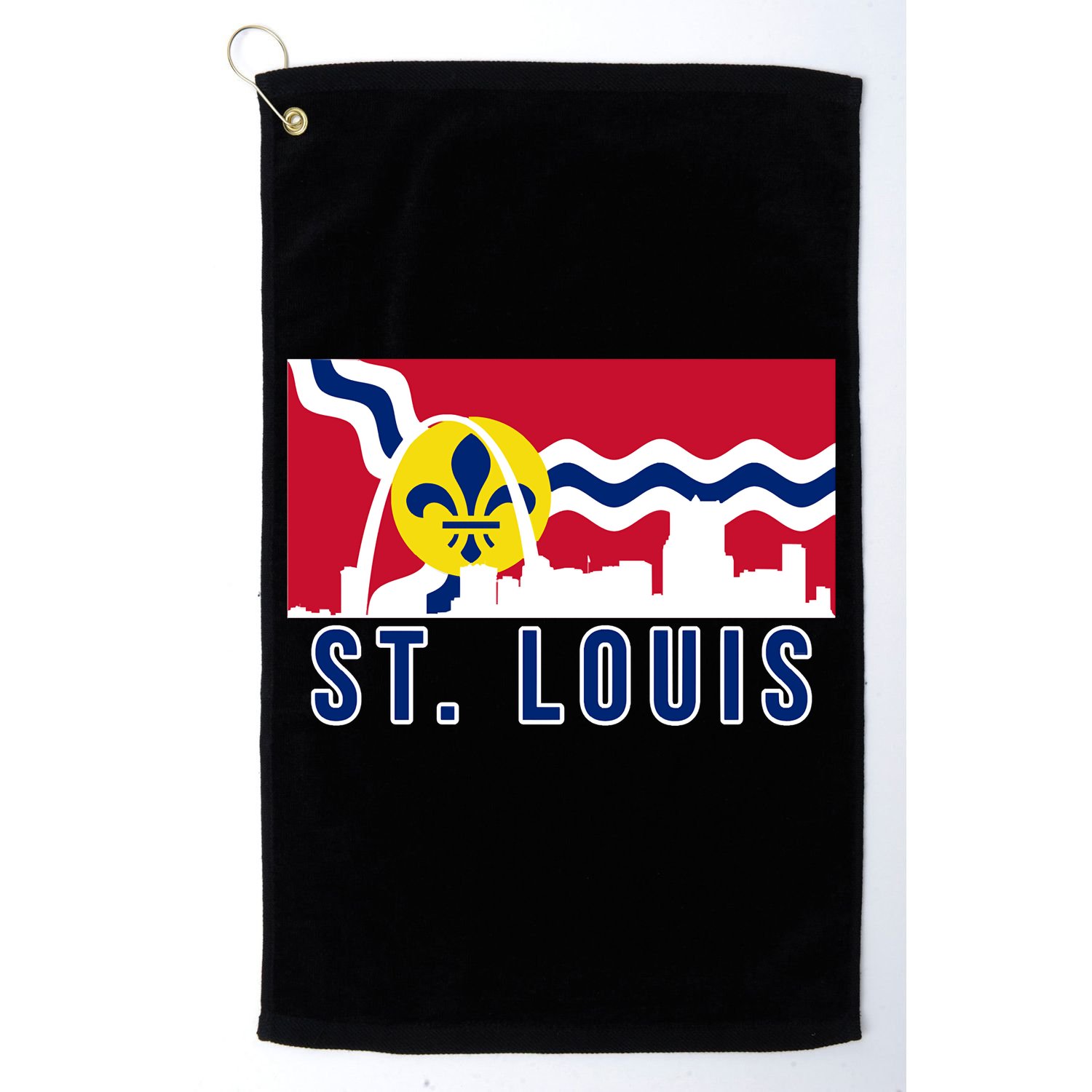 St. Louis City Skyline On St. Louis Fleur De Lis Flag Golf Towel