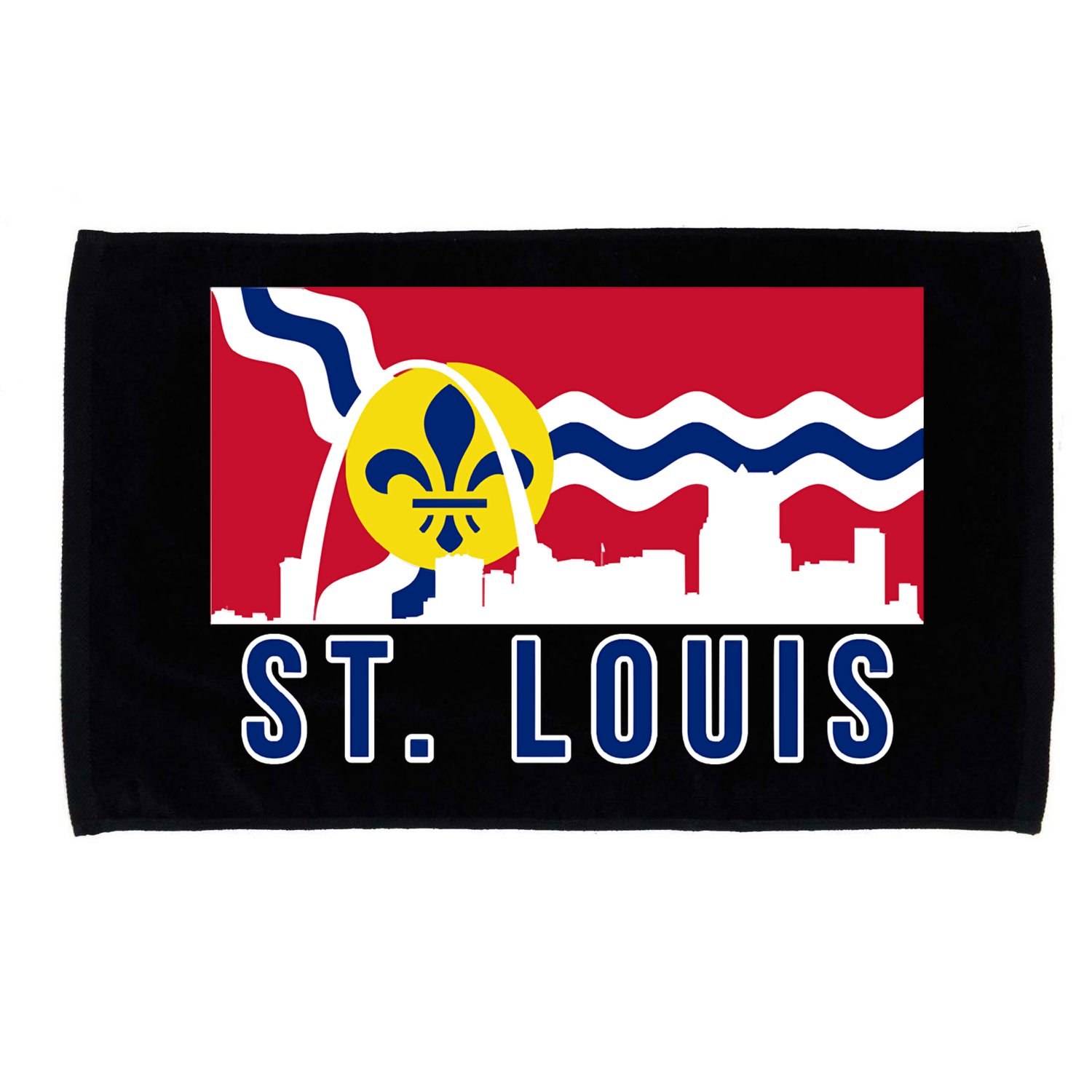 St. Louis City Skyline On St. Louis Fleur De Lis Flag Microfiber Hand Towel