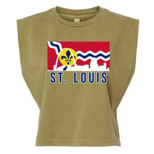 St. Louis City Skyline On St. Louis Fleur De Lis Flag Garment-Dyed Women's Muscle Tee