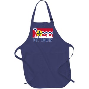 St. Louis City Skyline On St. Louis Fleur De Lis Flag Full-Length Apron With Pockets