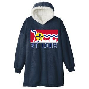 St. Louis City Skyline On St. Louis Fleur De Lis Flag Hooded Wearable Blanket