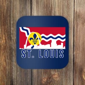 St. Louis City Skyline On St. Louis Fleur De Lis Flag Coaster