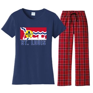 St. Louis City Skyline On St. Louis Fleur De Lis Flag Women's Flannel Pajama Set