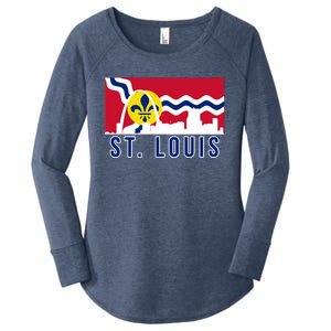 St. Louis City Skyline On St. Louis Fleur De Lis Flag Women's Perfect Tri Tunic Long Sleeve Shirt