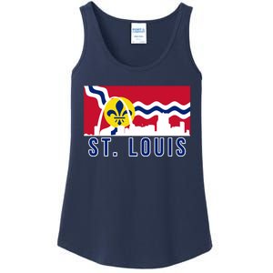 St. Louis City Skyline On St. Louis Fleur De Lis Flag Ladies Essential Tank