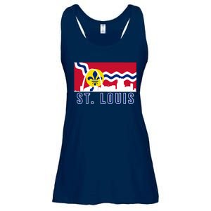 St. Louis City Skyline On St. Louis Fleur De Lis Flag Ladies Essential Flowy Tank