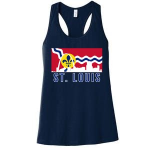 St. Louis City Skyline On St. Louis Fleur De Lis Flag Women's Racerback Tank