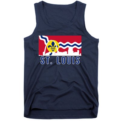 St. Louis City Skyline On St. Louis Fleur De Lis Flag Tank Top