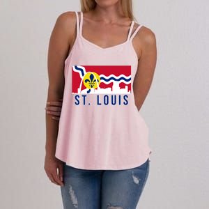 St. Louis City Skyline On St. Louis Fleur De Lis Flag Women's Strappy Tank