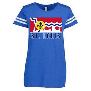 St. Louis City Skyline On St. Louis Fleur De Lis Flag Enza Ladies Jersey Football T-Shirt