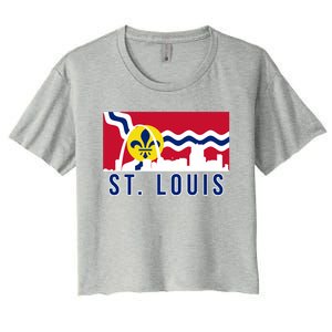 St. Louis City Skyline On St. Louis Fleur De Lis Flag Women's Crop Top Tee