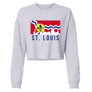 St. Louis City Skyline On St. Louis Fleur De Lis Flag Cropped Pullover Crew