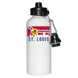 St. Louis City Skyline On St. Louis Fleur De Lis Flag Aluminum Water Bottle