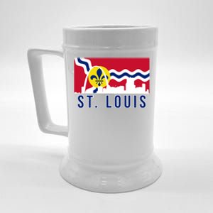 St. Louis City Skyline On St. Louis Fleur De Lis Flag Beer Stein