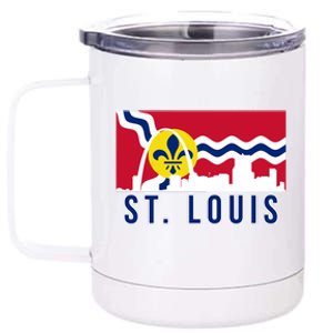 St. Louis City Skyline On St. Louis Fleur De Lis Flag 12 oz Stainless Steel Tumbler Cup