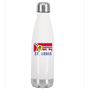 St. Louis City Skyline On St. Louis Fleur De Lis Flag Stainless Steel Insulated Water Bottle