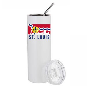 St. Louis City Skyline On St. Louis Fleur De Lis Flag Stainless Steel Tumbler