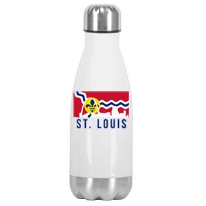 St. Louis City Skyline On St. Louis Fleur De Lis Flag Stainless Steel Insulated Water Bottle