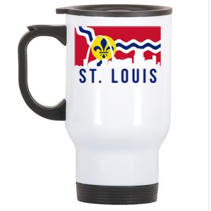 St. Louis City Skyline On St. Louis Fleur De Lis Flag Stainless Steel Travel Mug