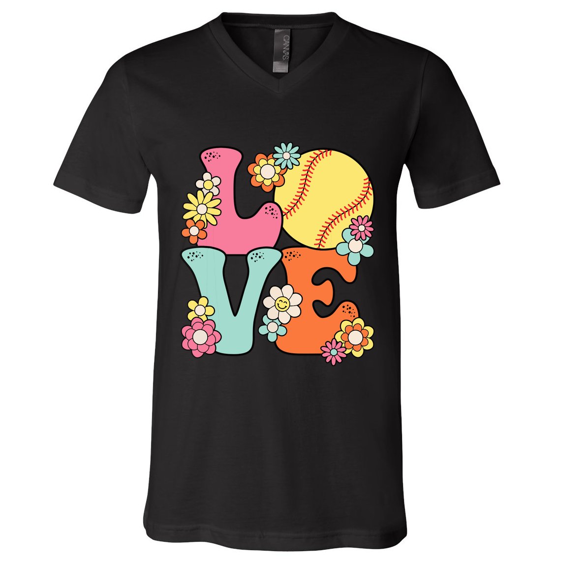 Softball Love Cute Softball Lover Women Teens Girl V-Neck T-Shirt