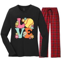 Softball Love Cute Softball Lover Women Teens Girl Women's Long Sleeve Flannel Pajama Set 