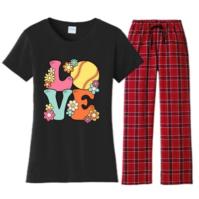 Softball Love Cute Softball Lover Women Teens Girl Women's Flannel Pajama Set