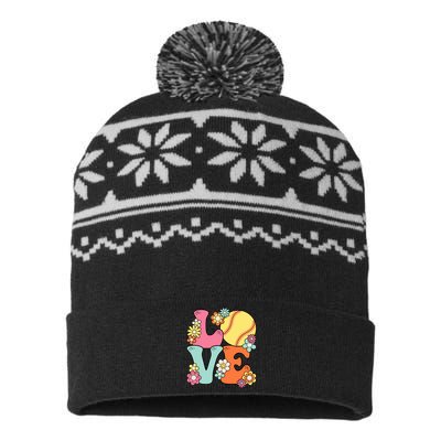 Softball Love Cute Softball Lover Women Teens Girl USA-Made Snowflake Beanie