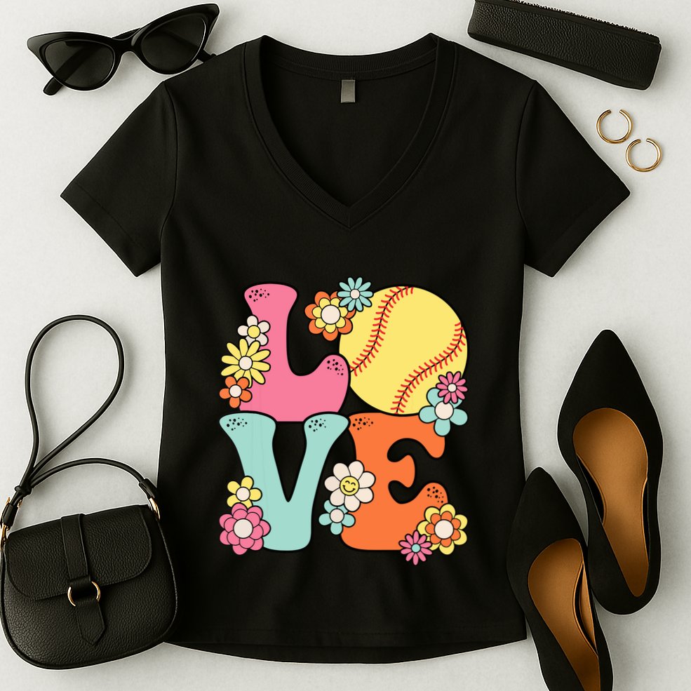 Softball Love Cute Softball Lover Women Teens Girl Women's V-Neck T-Shirt